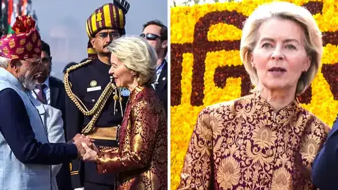 EU Chief Makes Cultural Statement in Brocade Bandhgala at Republic Day Parade
