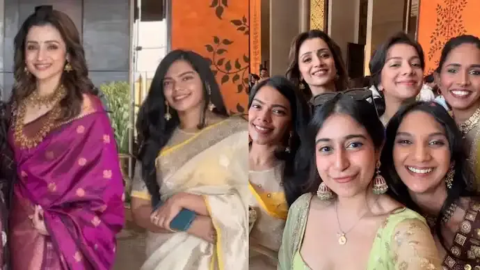 Trisha Meets Parthiban’s Daughter Keerthana at Eka Lakhani Wedding Amid Public Spat