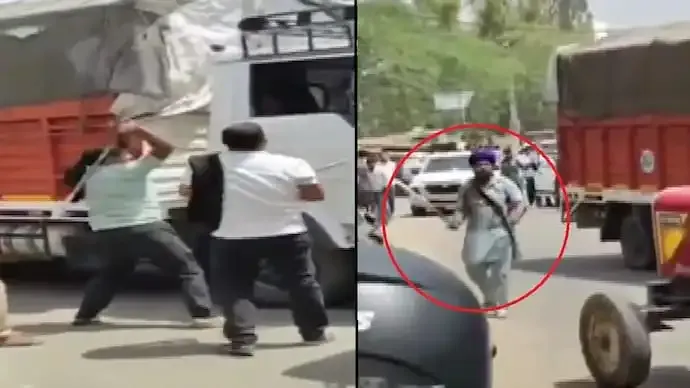Gurugram Road Rage Incident Goes Viral After Truck Driver Chases Men With Sword Following Bus Collision