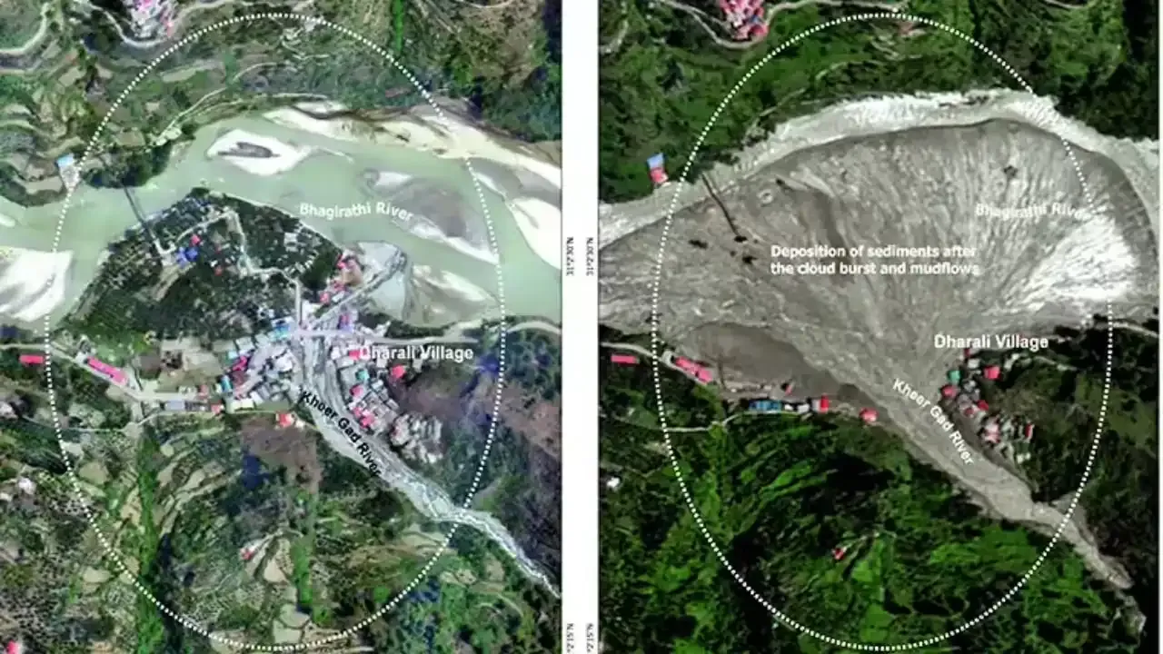 Satellite Images Show New Water Pool Behind Dharali Mudflow Debris in Uttarakhand