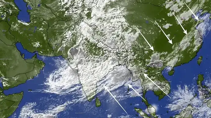 Massive 10,000-km Monsoon Cloud Band Stretches From India to South Korea, Heavy Rain Likely Across Several States