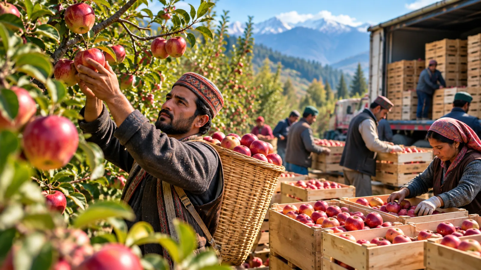 Apples being harvested and stored as India faces a seasonal gap in domestic supply