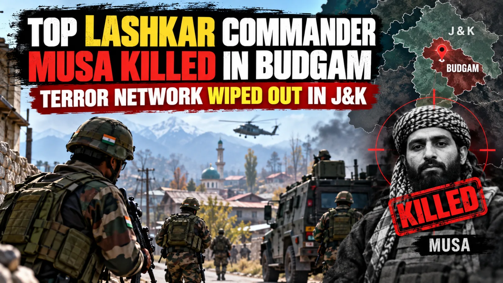 Security forces conduct an operation against terrorists in Budgam, Jammu and Kashmir