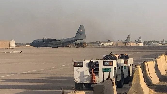 US military aircraft at a base near Baghdad as American forces leave Iraq