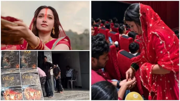 Viewers remove footwear outside a Bihar theatre before watching The Vvaan