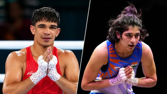 Parveen Hooda and Ankush Panghal celebrate their Asian Games boxing semifinal victories