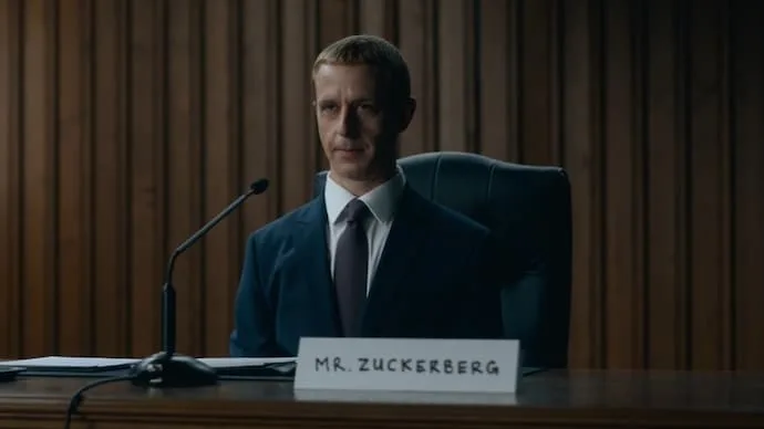 Jeremy Strong portraying Mark Zuckerberg in Aaron Sorkin’s film The Social Reckoning.