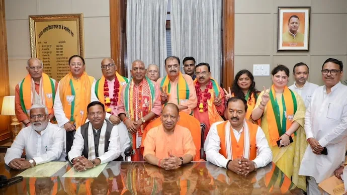 Yogi Adityanath with BJP candidates for Uttar Pradesh Rajya Sabha polls