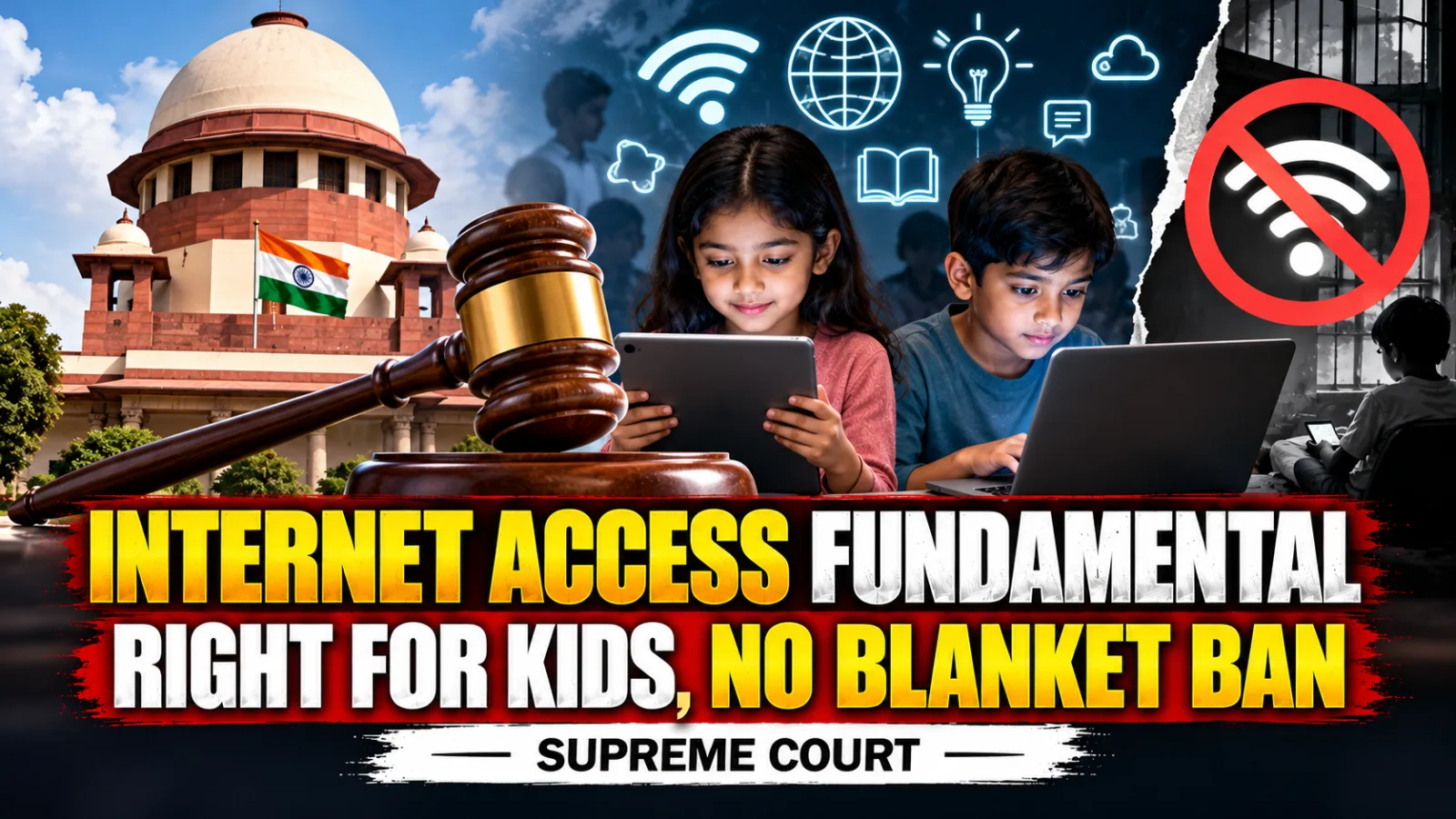 Supreme Court of India building representing the debate over children's internet access and online safety protections.