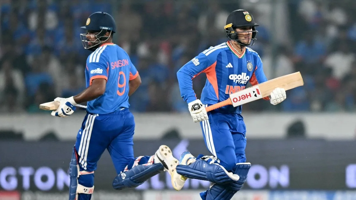 Sanju Samson batting aggressively for India during the first T20I against New Zealand in Christchurch.