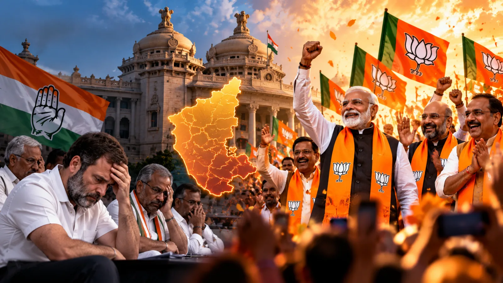 BJP criticises Congress after the opposition party fails to win seats in reported ballot paper elections across multiple states.
