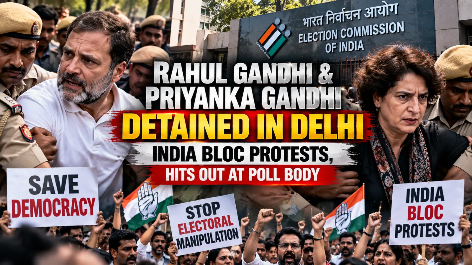 Rahul Gandhi and Priyanka Gandhi during an opposition protest in Delhi