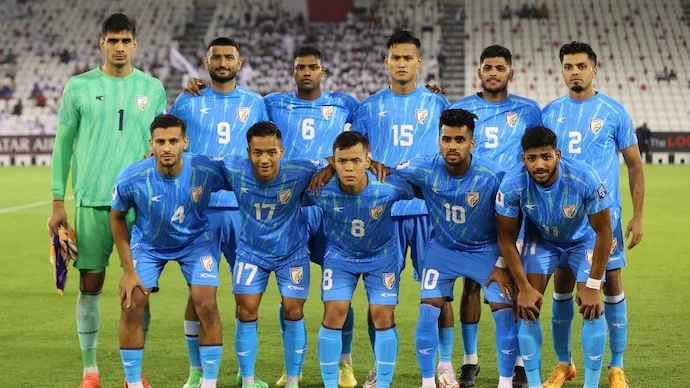 Indian football team players during an international match
