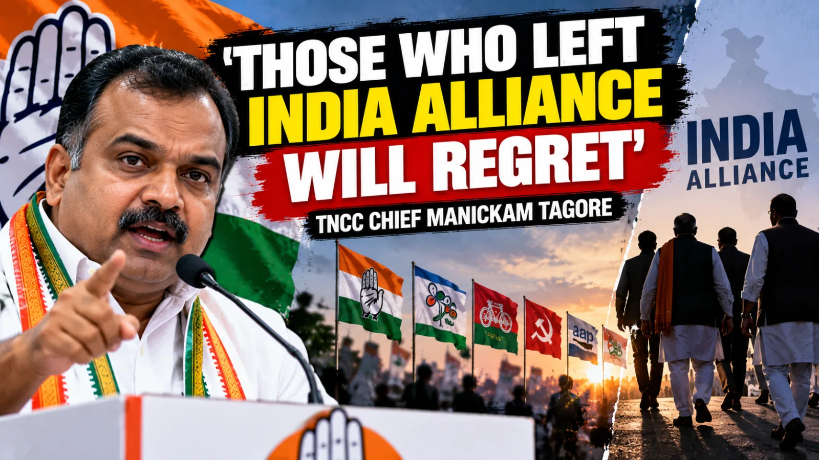 Tamil Nadu Congress chief Manickam Tagore speaking during a political event