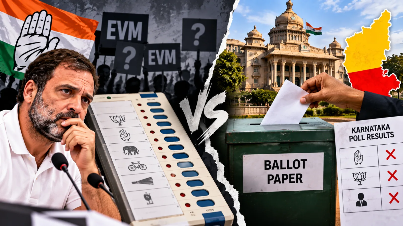 Karnataka Legislative Council election results and political debate over electronic voting machines and paper ballots.