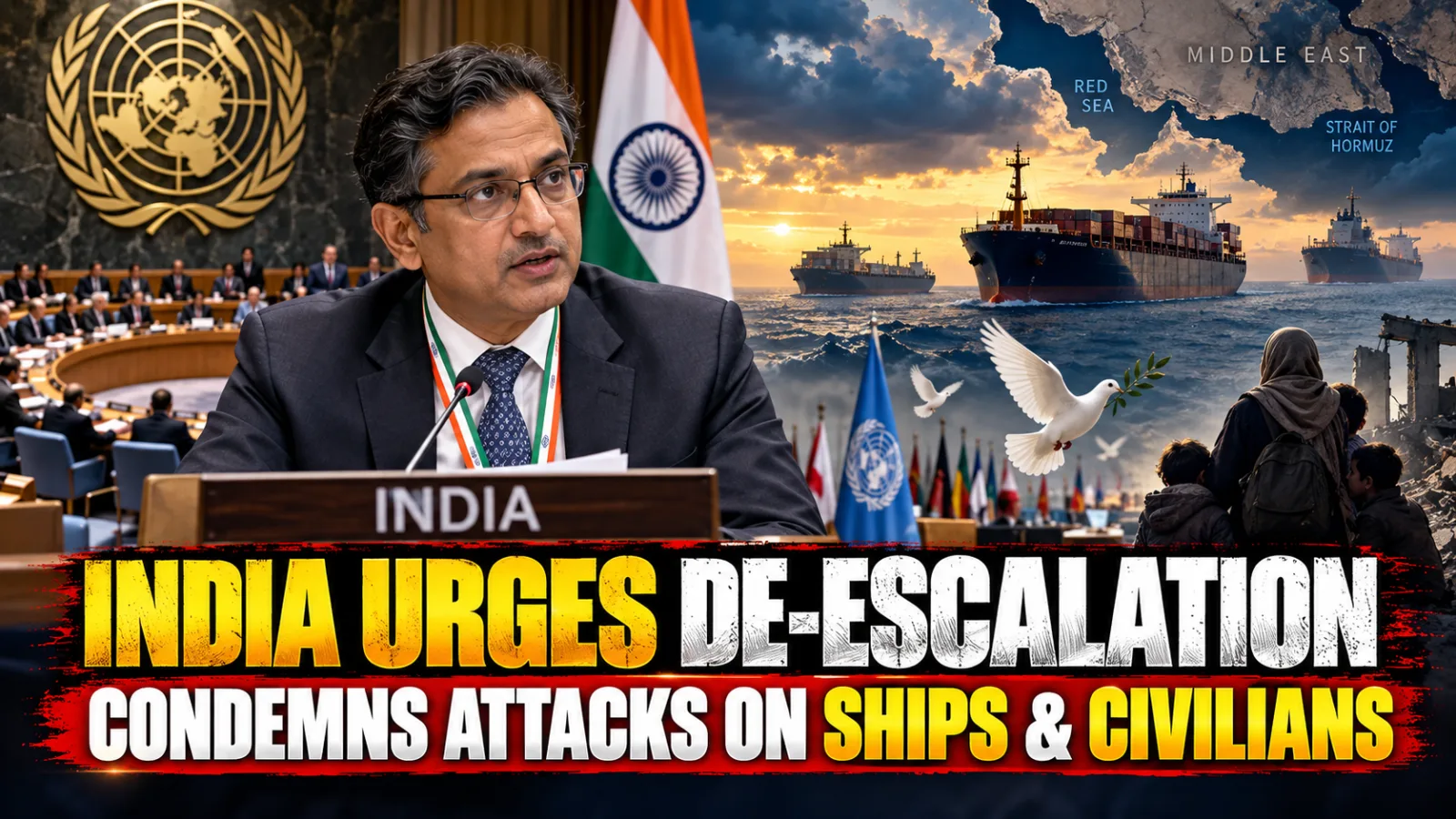 Representative image illustrating India's call for Middle East de-escalation and protection of commercial shipping and civilians.