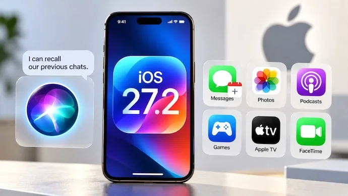 Apple iOS 27.2 update showing new Siri AI capabilities and enhanced iPhone app features.