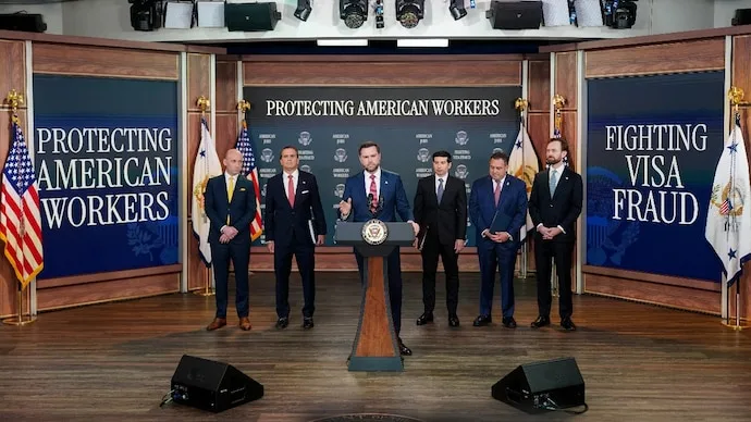 US Vice President JD Vance discusses allegations of H-1B visa misuse by major technology companies.