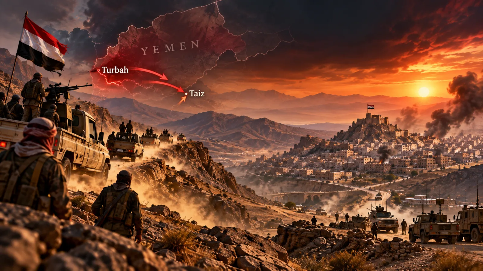Houthi fighters in Yemen amid escalating conflict near Taiz