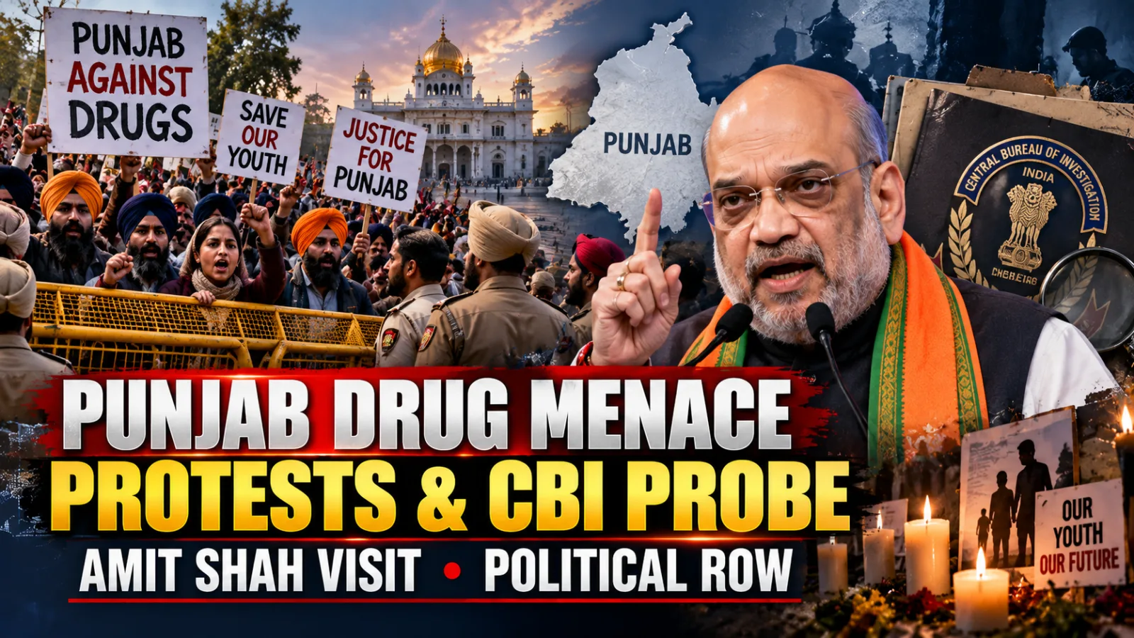 Union Home Minister Amit Shah's visit to Punjab amid protests over drug-related killings and demands for a CBI investigation