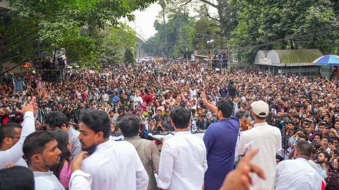 National Citizen Party supporters gather in Dhaka during a protest rally where anti-India slogans were raised.