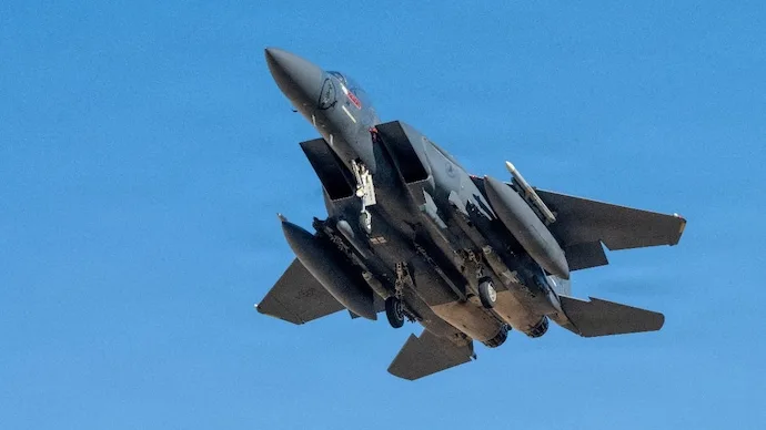 US Air Force F-15E Strike Eagle aircraft taking off during Operation Epic Fury