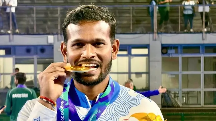 Indian hockey defender Amit Rohidas during his international career, as he continues targeting the 2028 Los Angeles Olympics.