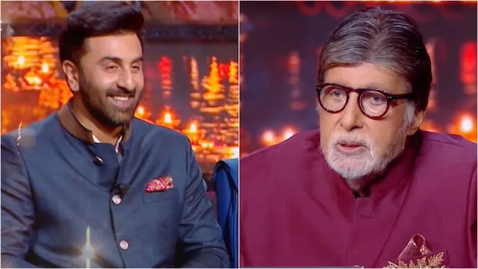 Amitabh Bachchan with Ranbir Kapoor, Sai Pallavi and Ravie Dubey during the KBC 18 Diwali special episode.