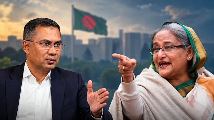 Sheikh Hasina and Tarique Rahman amid tensions over Bangladesh’s participation in India-hosted diplomatic meetings.