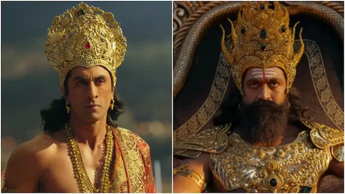 Ranbir Kapoor and Yash in scenes from Nitesh Tiwari’s mythological epic Ramayana: The Rise of a Legend.