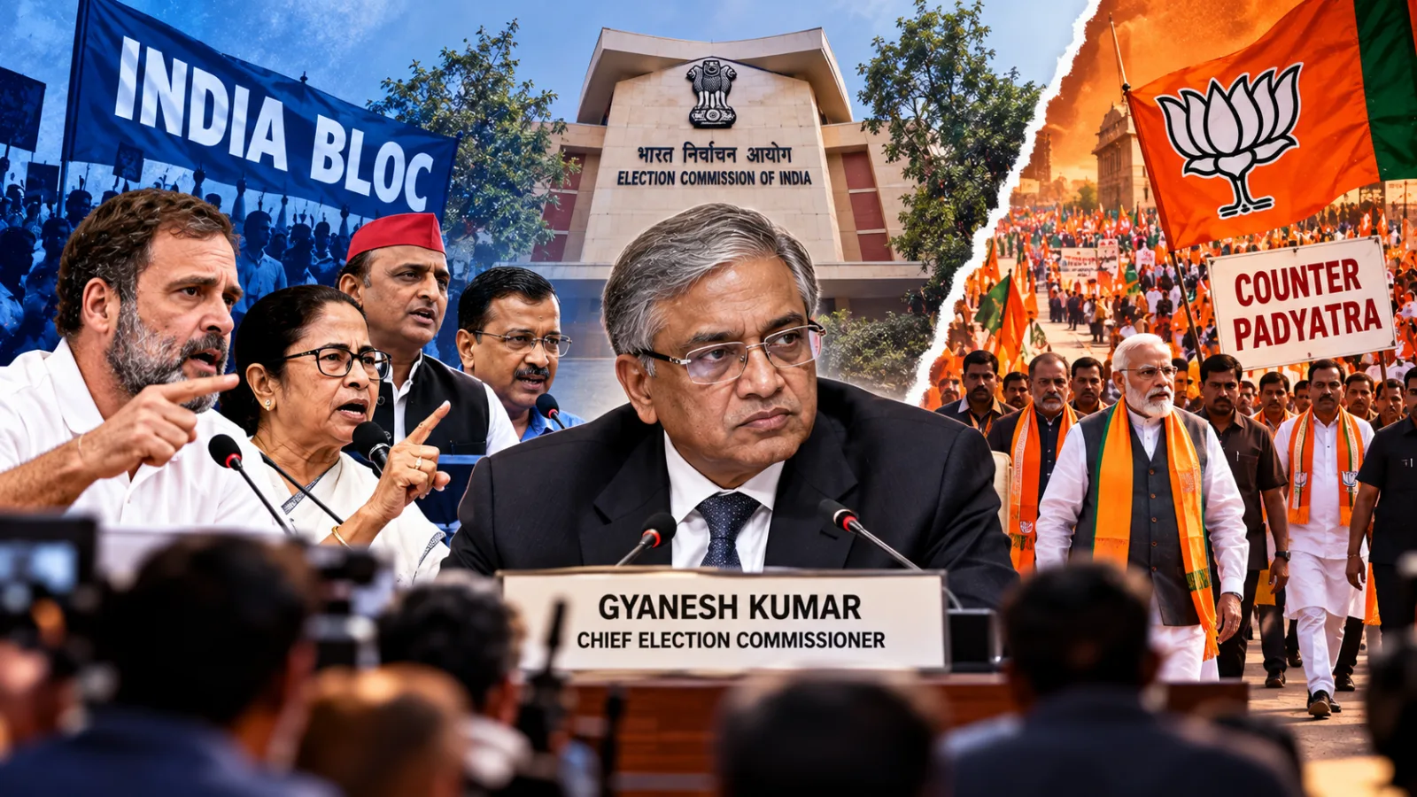 INDIA bloc leaders prepare for a rally against Chief Election Commissioner Gyanesh Kumar over Special Intensive Revision concerns.