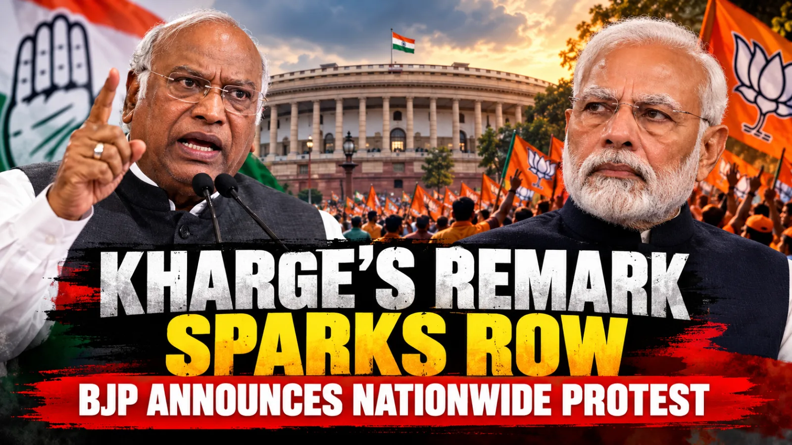 BJP leaders and party workers preparing for nationwide protests over Mallikarjun Kharge’s controversial remark about Prime Minister Narendra Modi