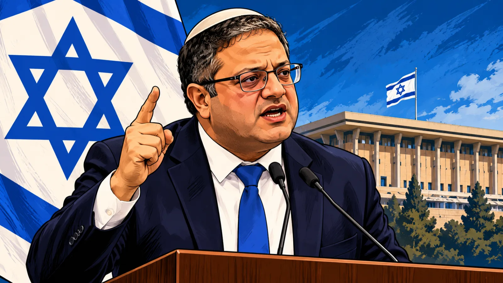 Itamar Ben-Gvir addresses reporters and supporters at a polling station during Israel's election.