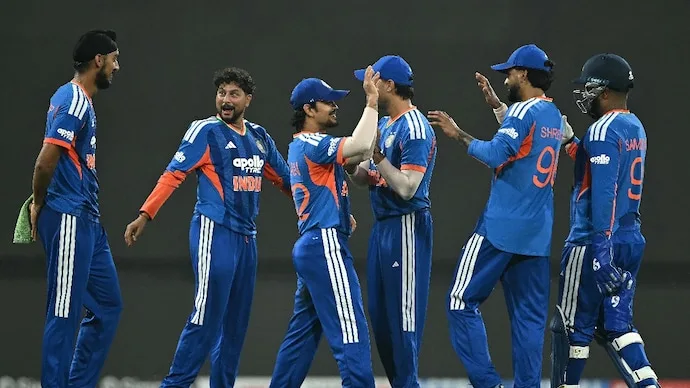 India and West Indies players during the high-scoring second T20I in Ranchi that raised concerns over India's bowling depth.