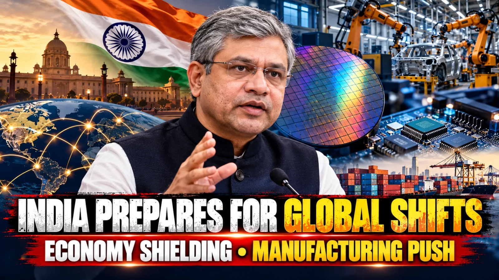 Union Minister Ashwini Vaishnaw speaking about India's geopolitical preparedness and manufacturing ambitions.