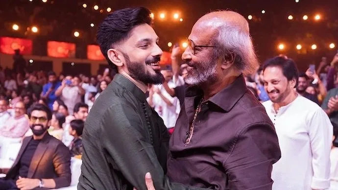 Rajinikanth and music composer Anirudh Ravichander ahead of the theatrical release of Jailer 2.