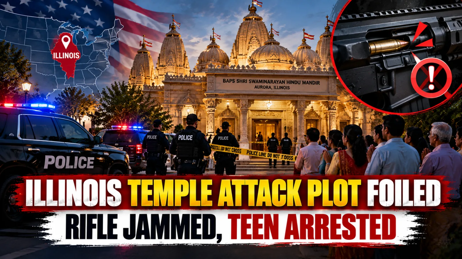 Representative image illustrating security concerns following an alleged shooting plot targeting a Hindu temple in Illinois.