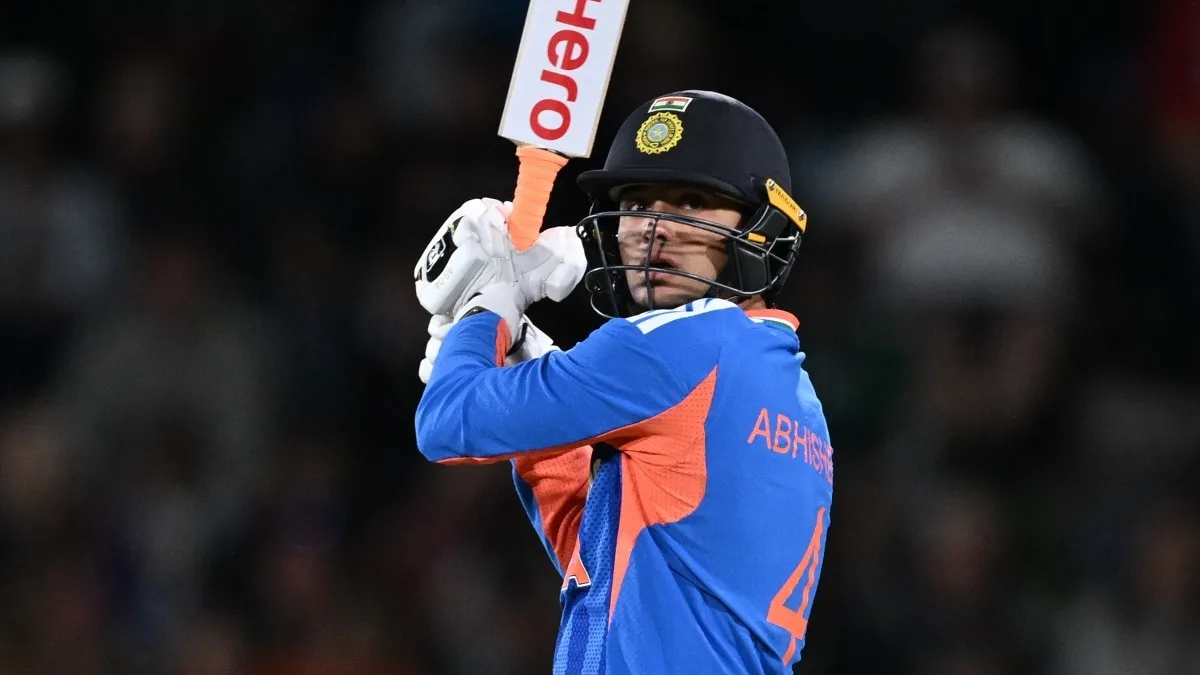 Abhishek Sharma celebrates his explosive century during India's third T20I against New Zealand in Wellington.