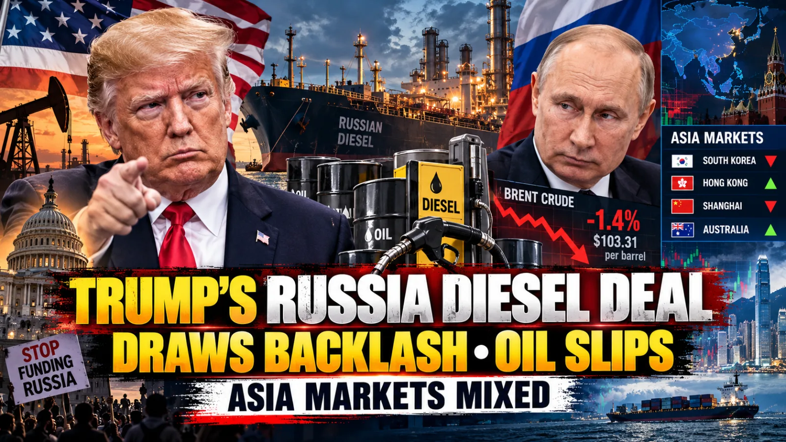 Representative image illustrating the US debate over Russian diesel purchases and changing global oil prices.