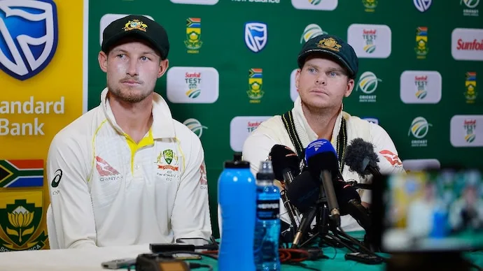 Cameron Bancroft and Steve Smith during the 2018 ball-tampering scandal
