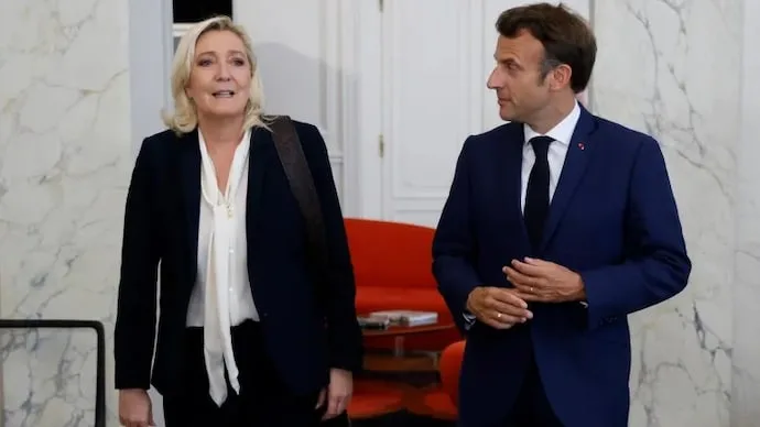 Marine Le Pen and French President Emmanuel Macron amid political tensions following protests in France