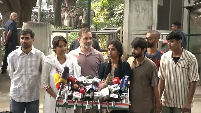 Rahul Gandhi speaks at a press conference about allegations of police assault on Youth Congress protesters.