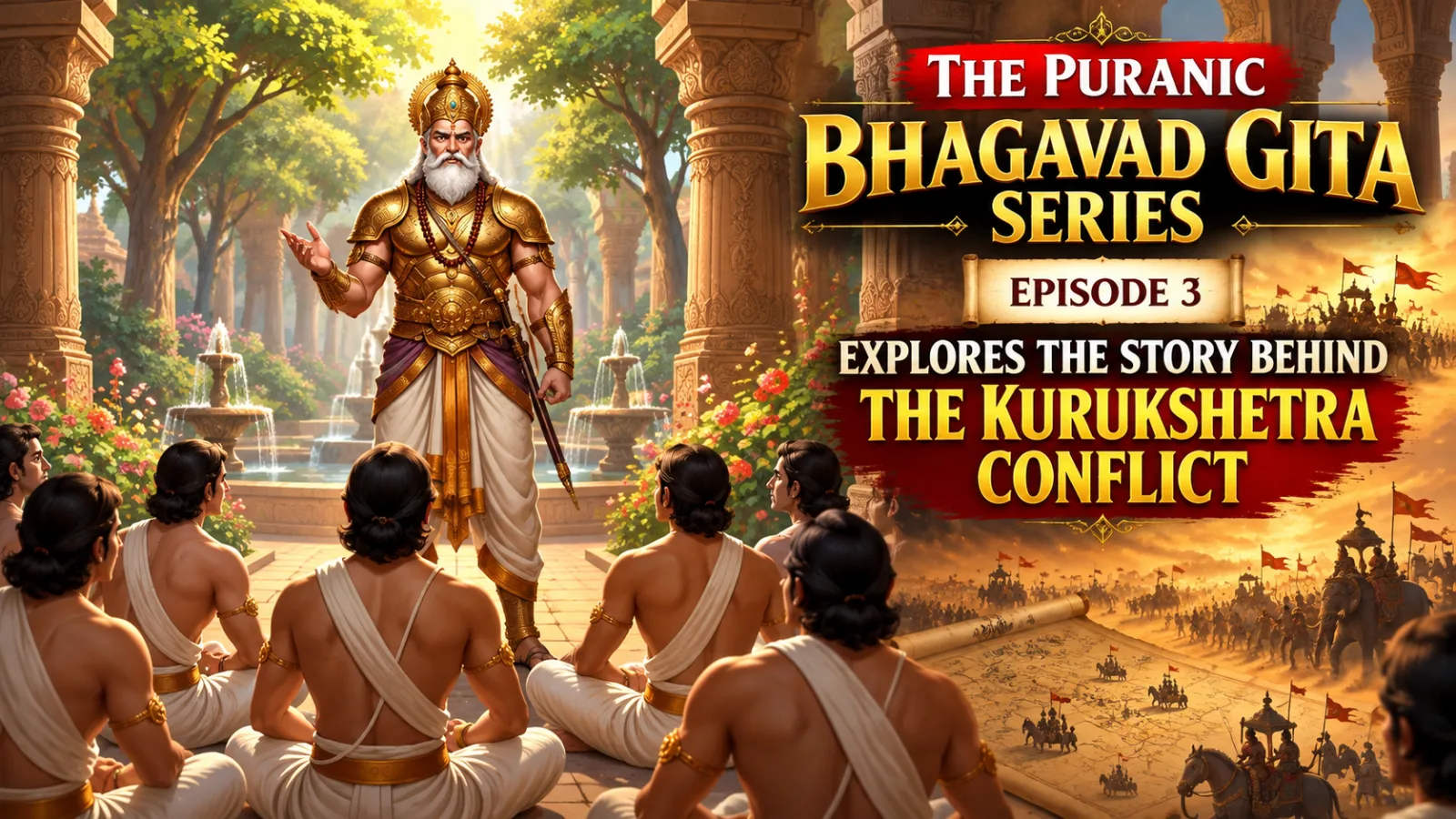 Pandavas and Kauravas from the Kuru dynasty preparing for the conflict at Kurukshetra
