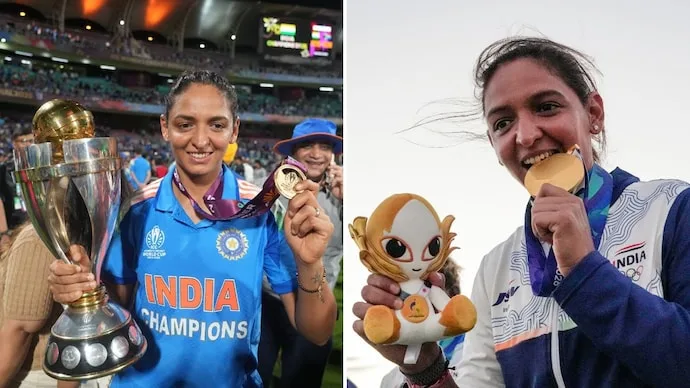 Harmanpreet Kaur celebrating after leading India to a major title