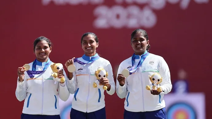 Ankita Bhakat, Kirti Sharma and Kumkum Mohod celebrate India’s Asian Games recurve gold