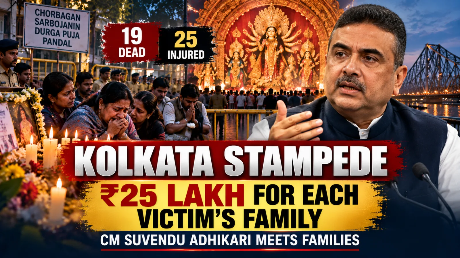 Representative image illustrating the Kolkata Durga Puja pandal stampede and compensation for victims' families