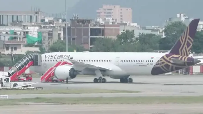 Air India flight AI-2030 parked in the isolation bay at Jaipur airport after diversion from its Frankfurt-Delhi route.