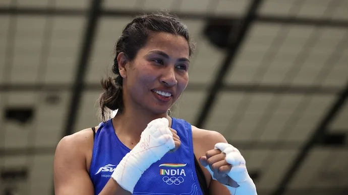 Lovlina Borgohain celebrates after winning women's 75kg boxing gold at the Asian Games